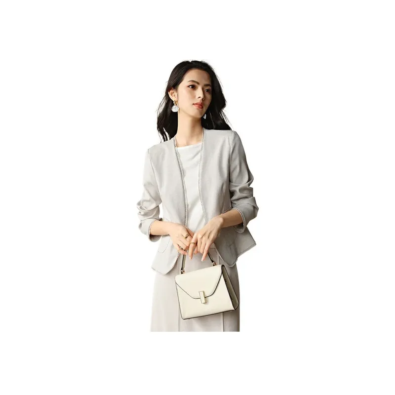 Late White Cropped Coat Women's Light Gray-2