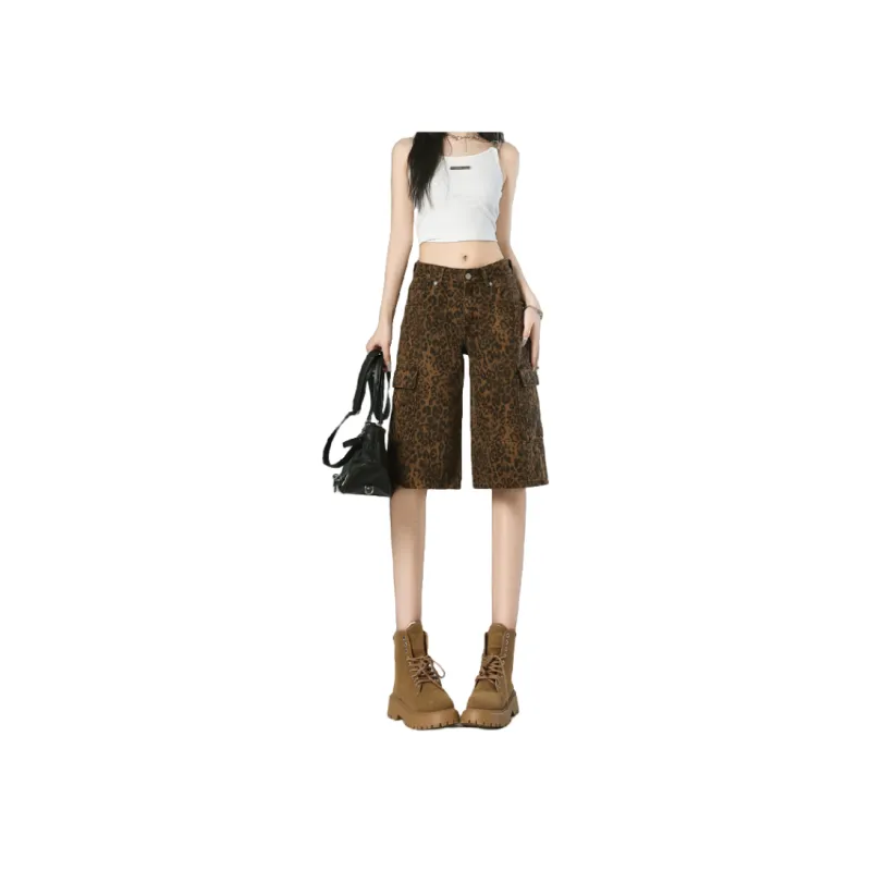 FOREVER 21 Denim Shorts Women's Vintage Leopard Print-0