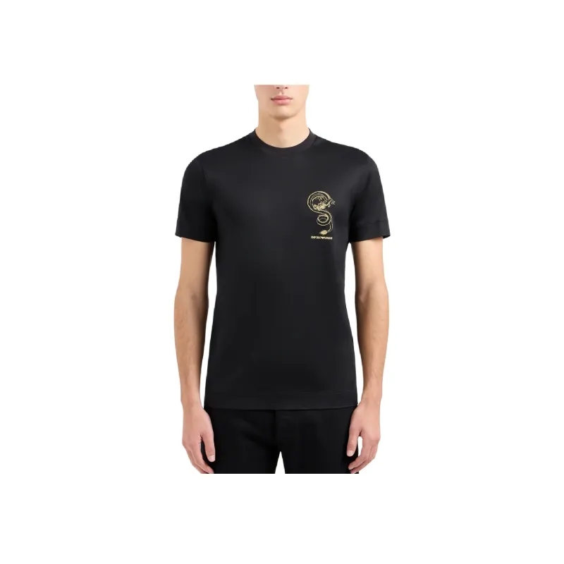 EMPORIO ARMANI Sustainability Values Lyocell blend Jersey T shirt With Dragon Embroidery-3