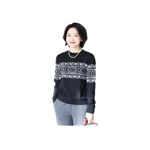 RUIENCO. 블랙 화이트 자카드 여성 니트웨어