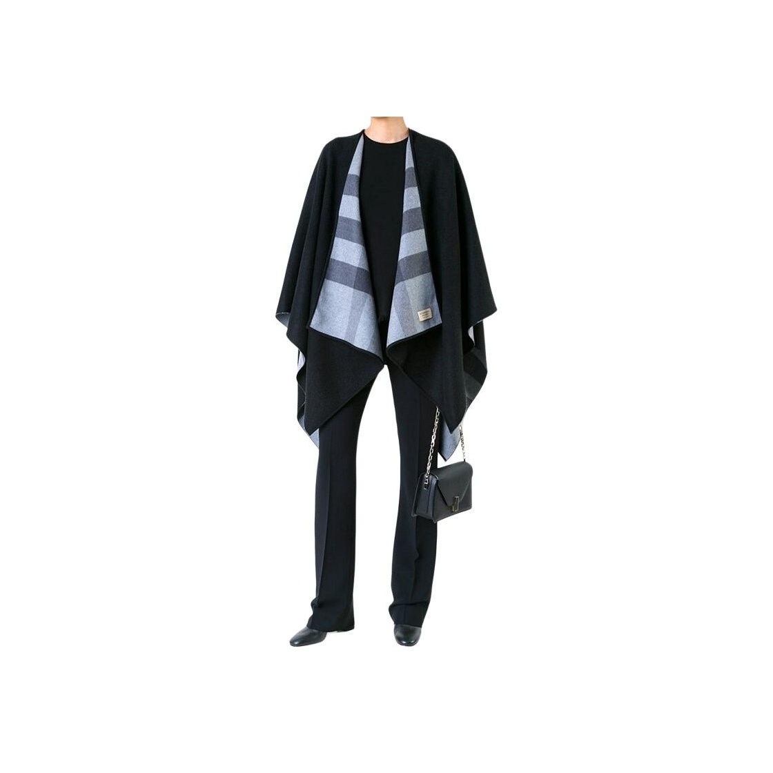 Burberry Women's Wool Check Poncho Cape Black - POIZON