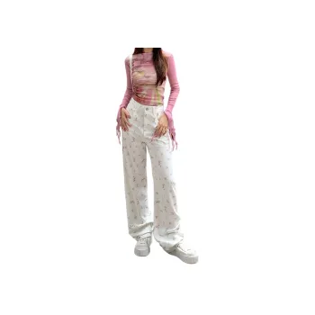 Wen Shan Jeans Women's Floral White