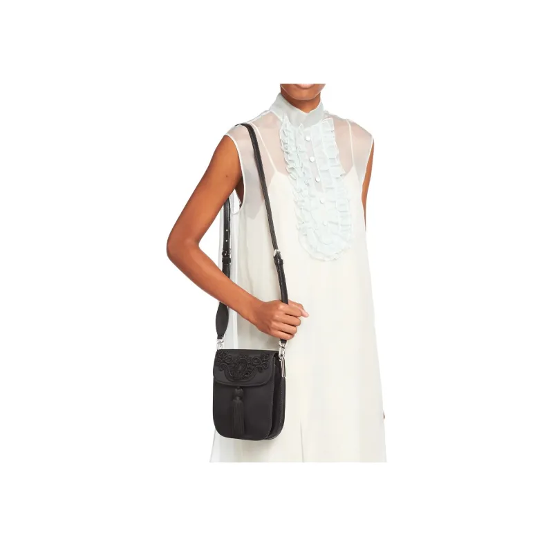 PRADA Nylon With Leather Trim Crossbody Bag Shoulder Bag Women's Black-4