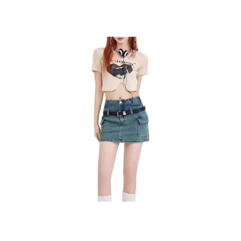 ZAVK Denim Short Skirts Women's Light Blue-2