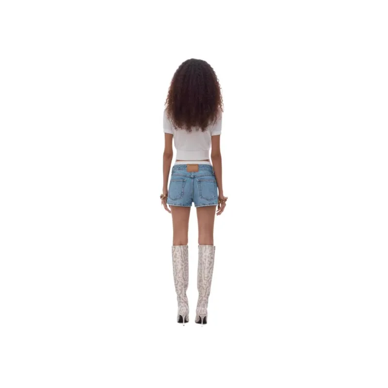 Alexander Wang Pointelle Undie High Rise Mini Shorts Vintage Light Indigo-4