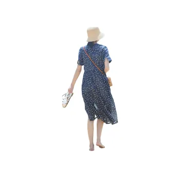 ZIMO Short Sleeved Dress Women's Dark Blue Multicolor