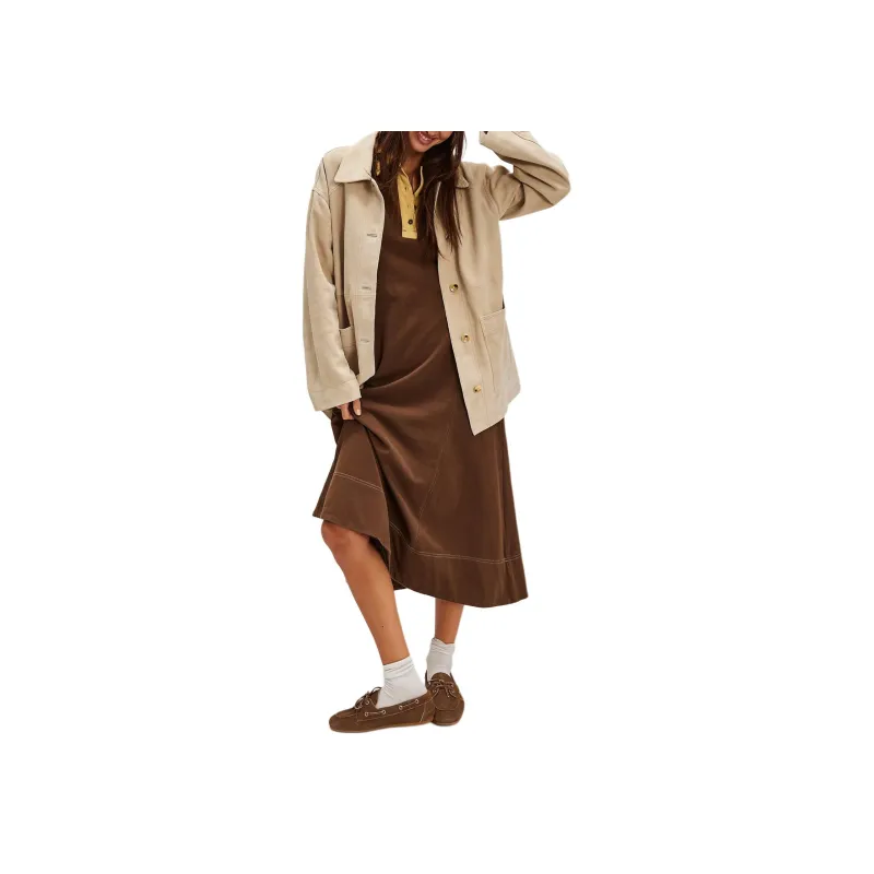 FREE PEOPLE Chandler Polo Midi Dress Short-Sleeved Dresses Women's Brown Bear Combo-0