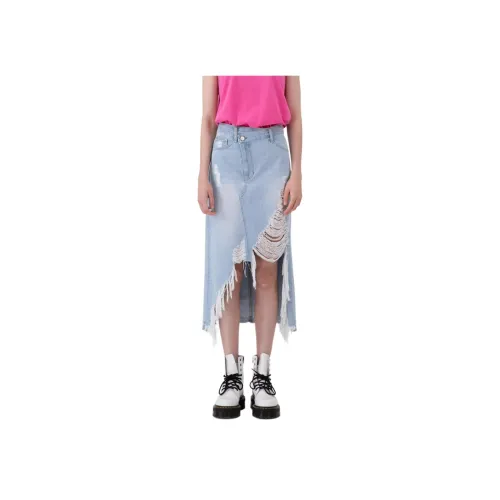 SJYP LB라이트 블루 여성 데님 롱 스커트