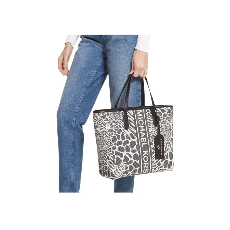 MICHAEL KORS Sinclair Polyurethane Tote Bag, Shopping Bag, Handbag Women's Black & Ecru-3