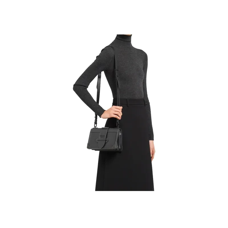 PRADA Cahier Cow Leather Small Square Bag Shoulder Bag Crossbody Bag Women's Black-3