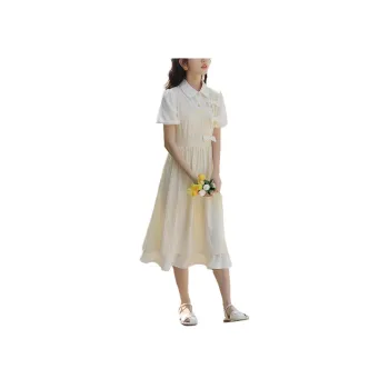 Flowers In Water Short Sleeved Dress Women's Yellow