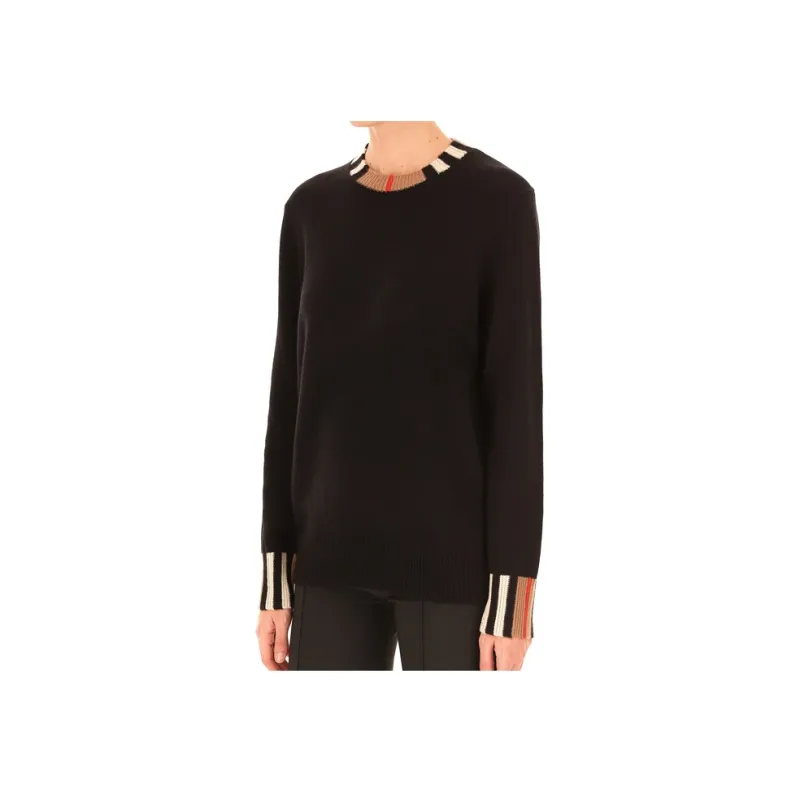 Burberry Icon Stripe Trim Cashmere Sweater Black-4