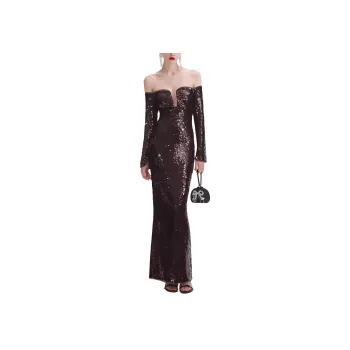 Self portrait Long Sleeved Dress Women's Red Brown