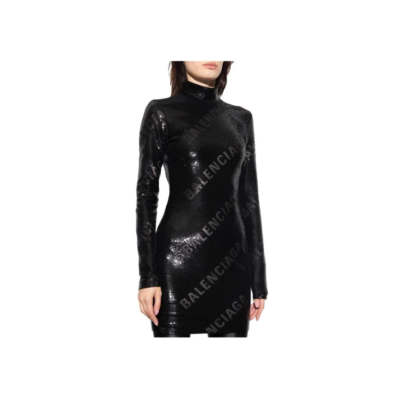 Balenciaga All Over Sequin Embellished Highneck Dress-1
