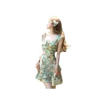 PAVLISOVA Slip Dresses Women's Oil Paintings Green