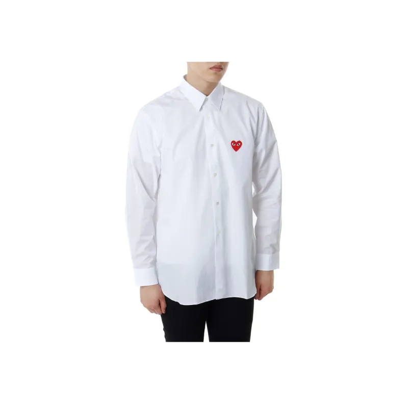 CDG Play Red Emblem Button Up Shirt White-2