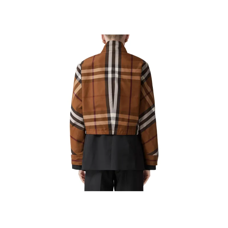 Burberry Check Funnel Neck Cropped Jacket Brown-2