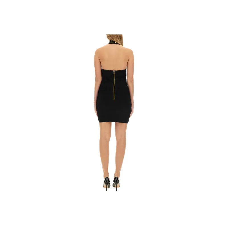 BALMAIN Off Shoulder Button Detailed Mini Dress-3