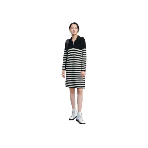 MIHUANG 블랙 스팽글 여성 긴팔 원피스