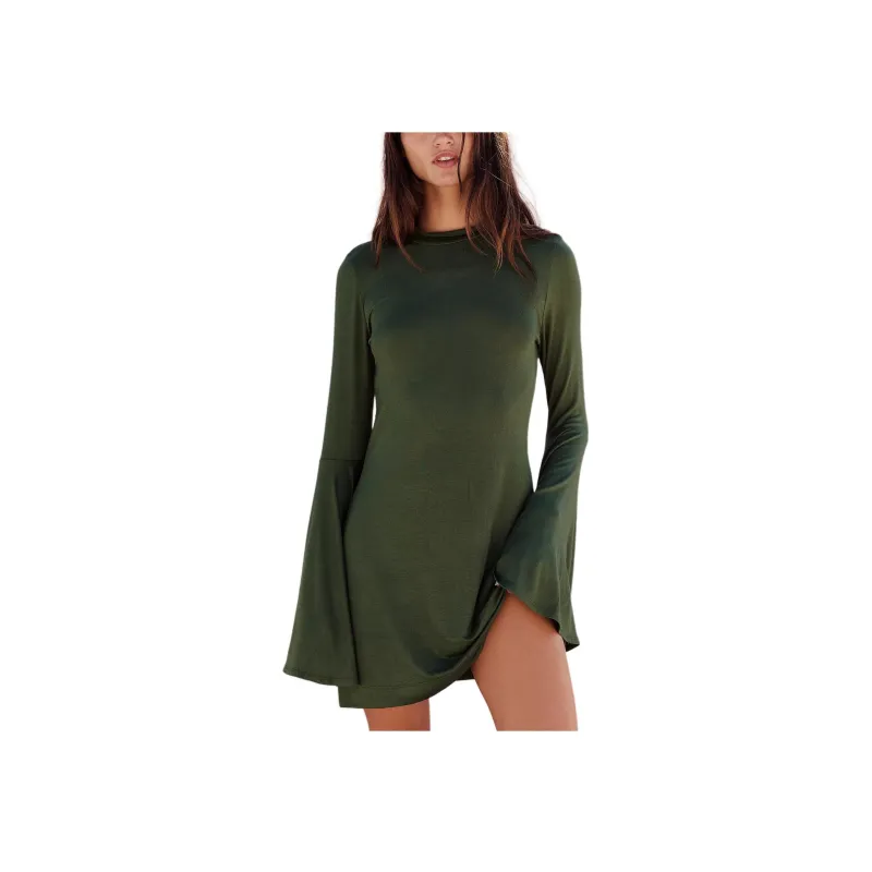 FREE PEOPLE Dare To Dance Mini Long-Sleeved Dresses Women's Green DK/Green-0