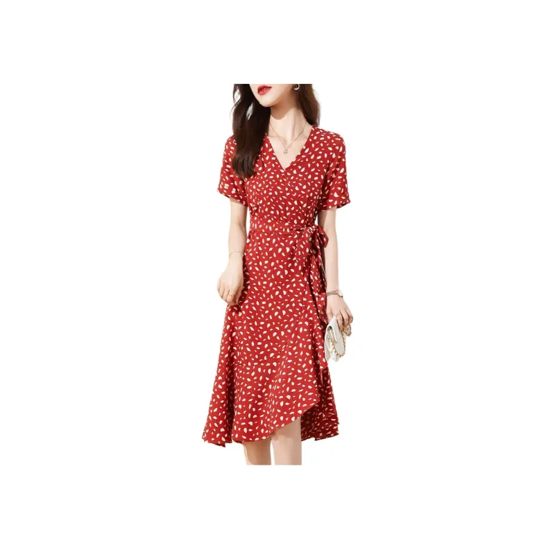 Mo Han Yi Mei Short Sleeved Dress Women's Red-0