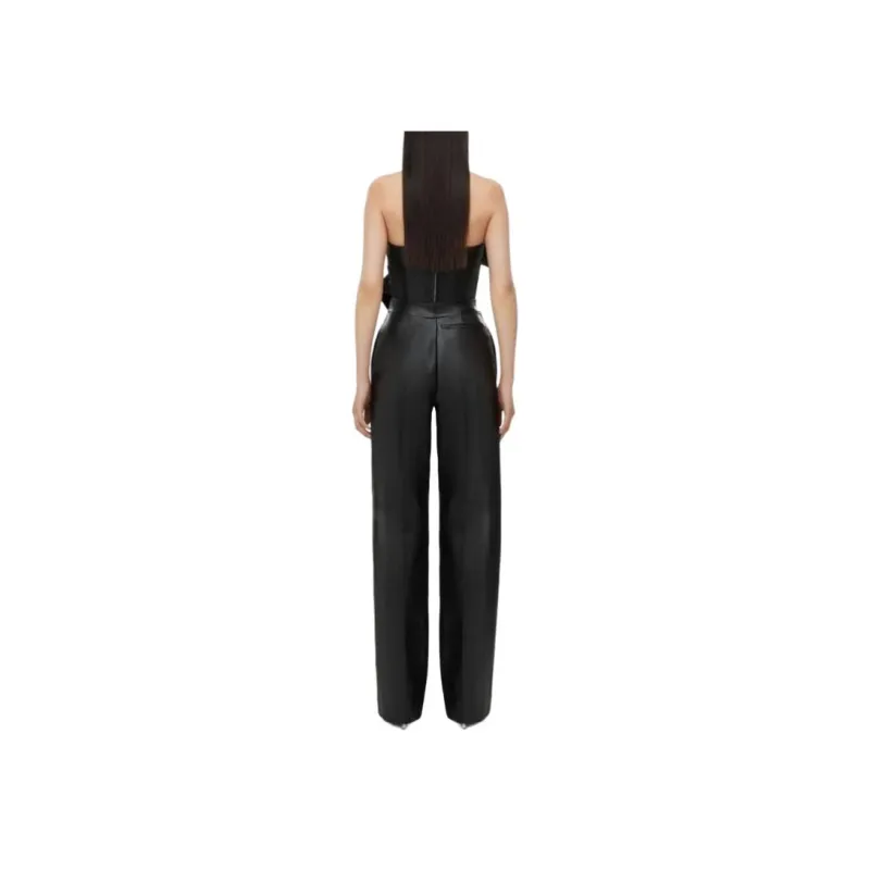 Alexander McQueen Knotted Bow Leather Corset Strapless Top Women's Black-2