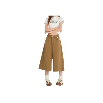 Wen Shan Denim Shorts Women's Khaki Capri Pants