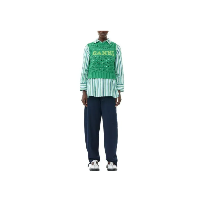 GANNI Logo jacquard Crochet Sweater Vest-1