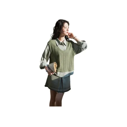 MISHOW 말차 그린 여성 셔츠