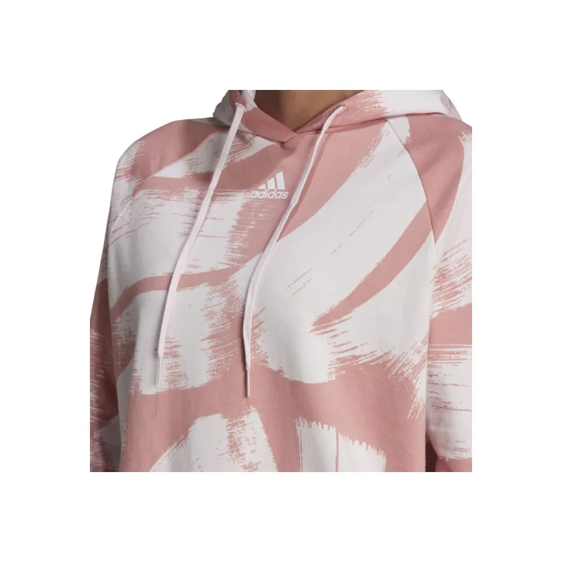 Adidas Essentials Print Relaxed Hoodie Sweatshirt Women's Pink-3