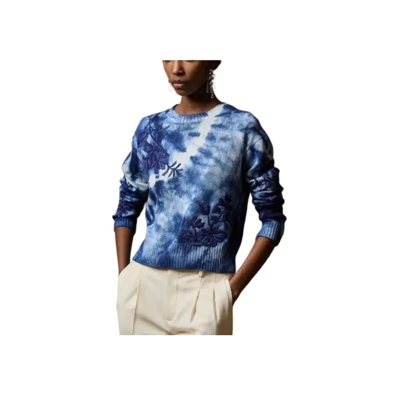 Ralph Lauren Collection Embellished Tie Dye Crewneck Sweater Women's Marine Blue-2