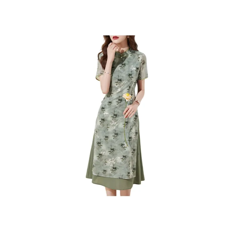 Mo Han Yi Mei Short Sleeved Dress Women's Green-0