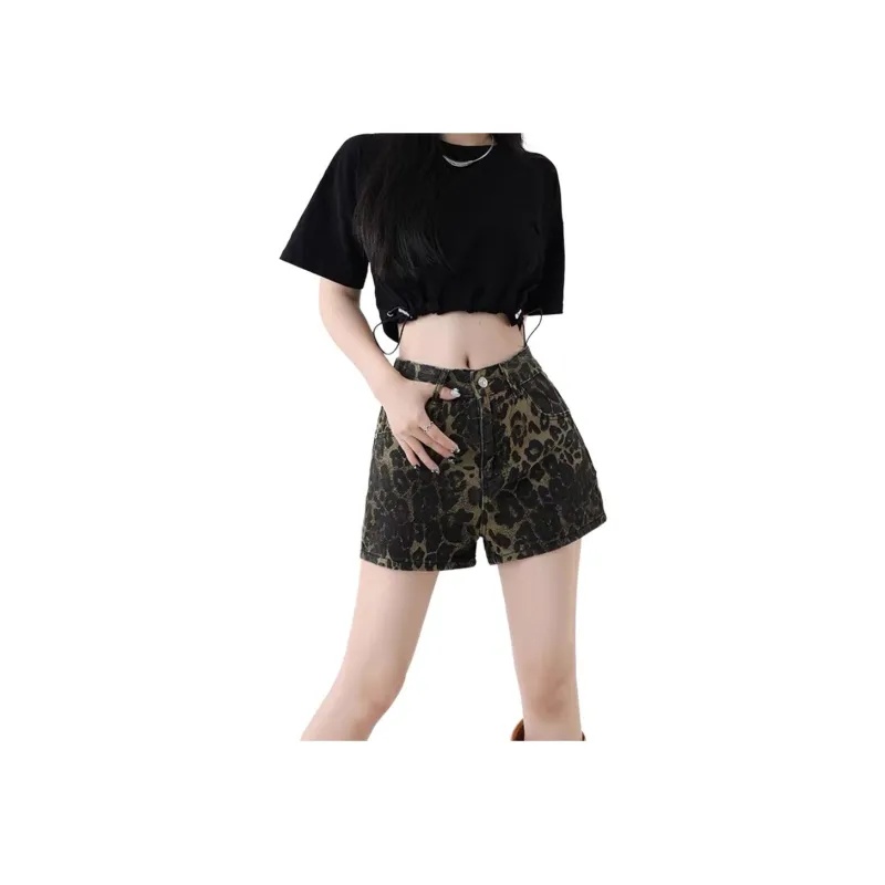 NHZN Denim Shorts Women's Leopard Print-1