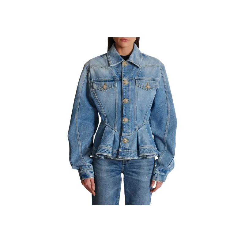 BALMAIN Peplum Denim Jacket-5