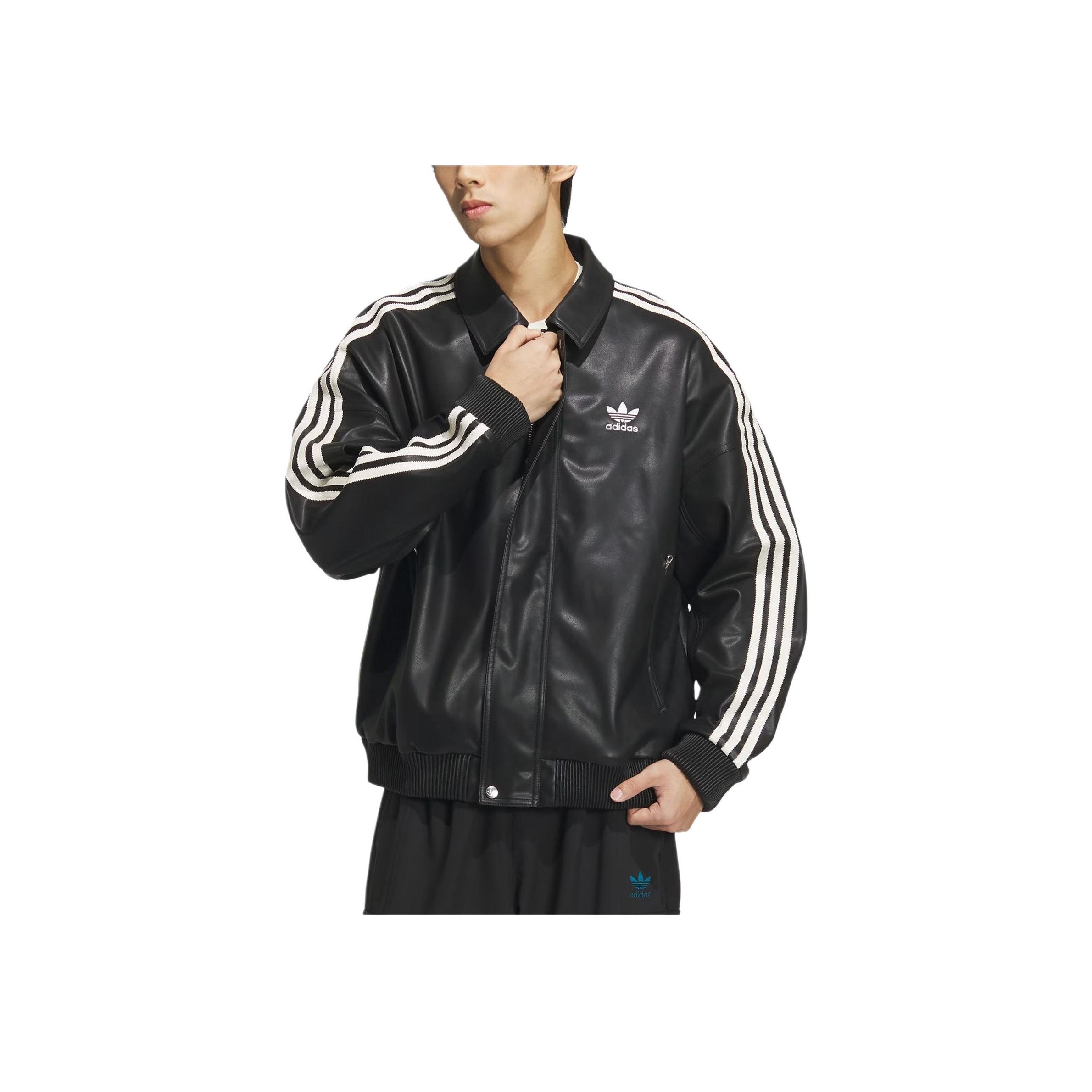 Adidas adidas Originals faux leather track jacket in black