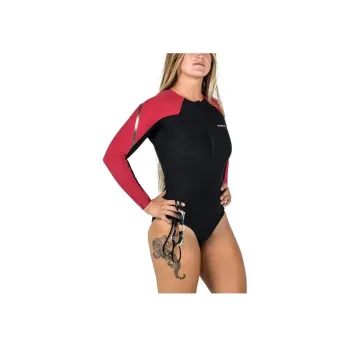 DECATHLON Kamy Long Black Ruby AQUARESIST One piece Swimsuit Women's Black/Red