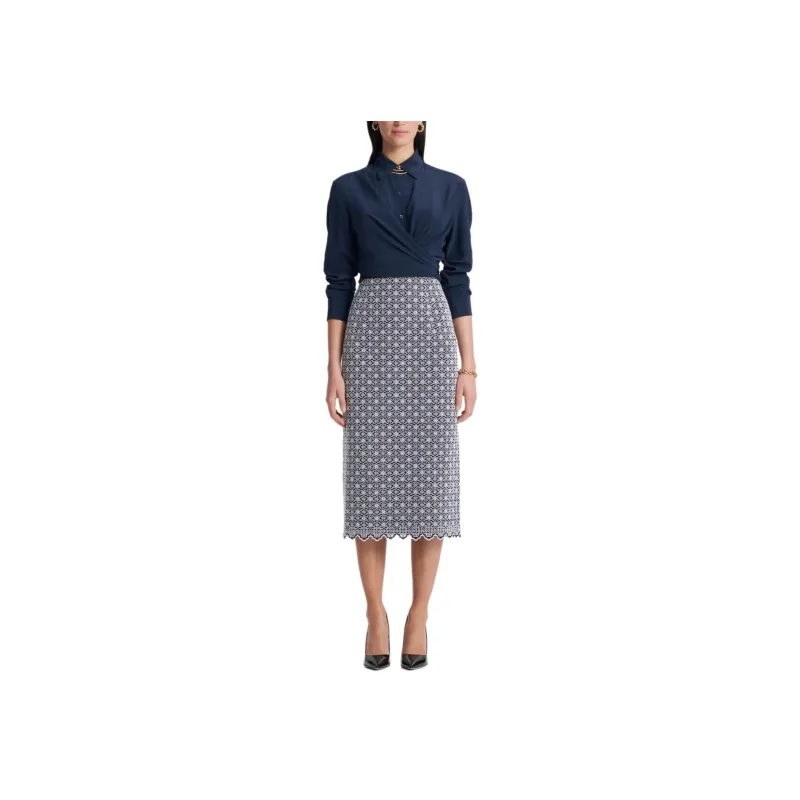 SCANLAN THEODORE Embroidered Floral Skirt Casual Long Skirts Women's Black/White-1