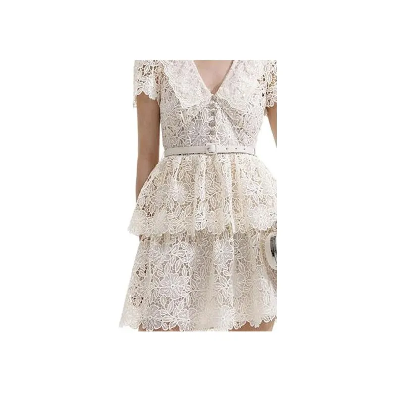 Self portrait Short Sleeved Dresses Women's Ivory White-4