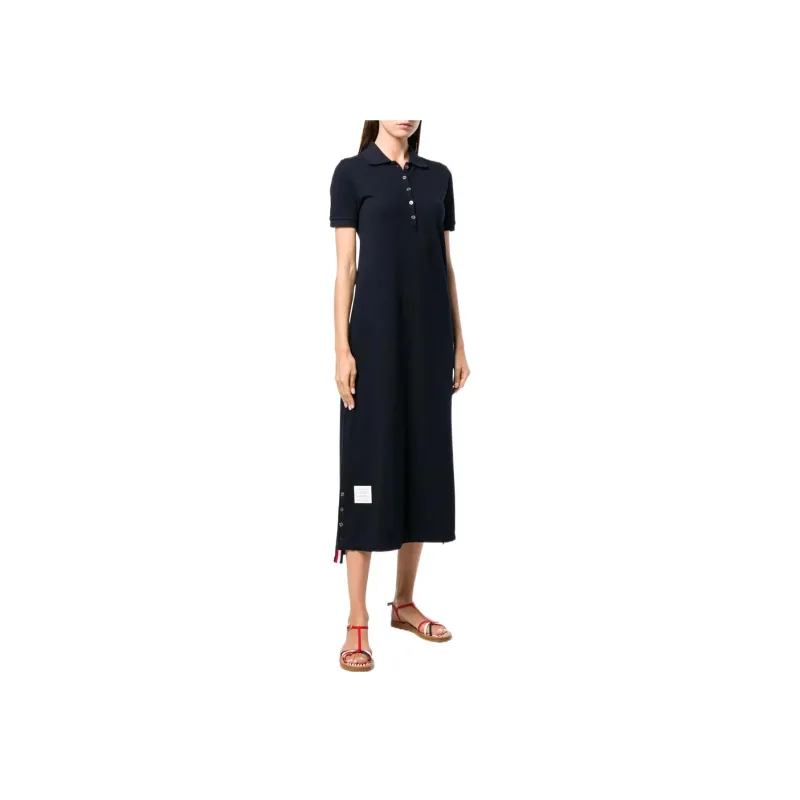 THOM BROWNE Center Back Stripe Piqué Polo Dress-2
