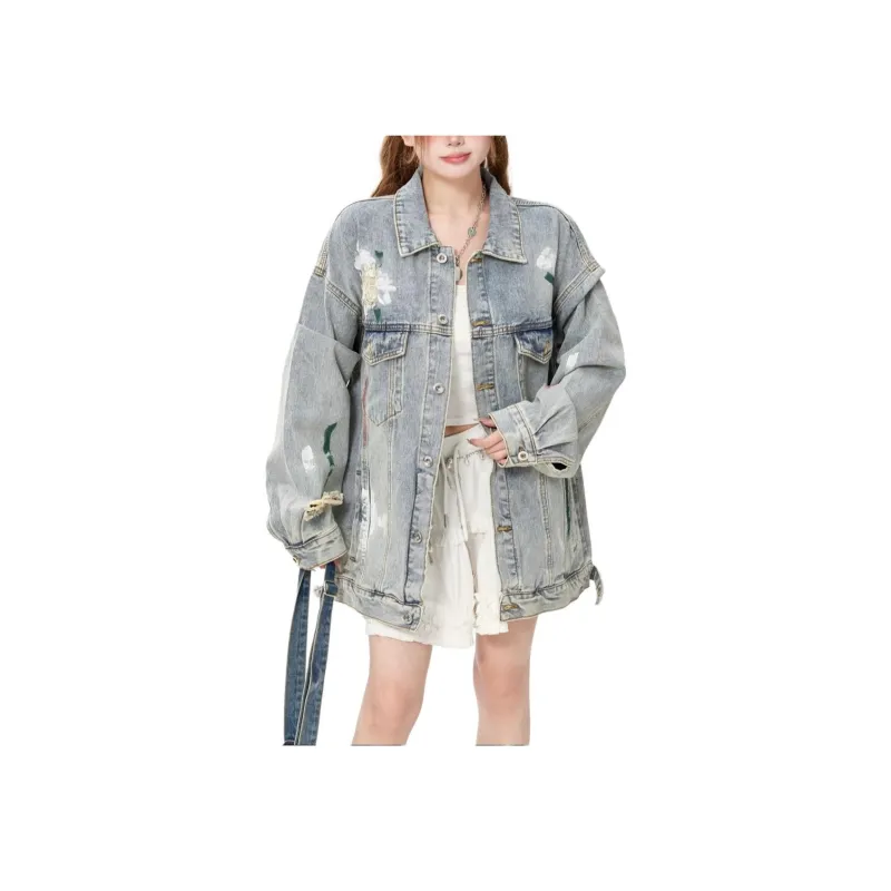 KUNZHUDAXIANG Denim Jacket Women's Blue-2