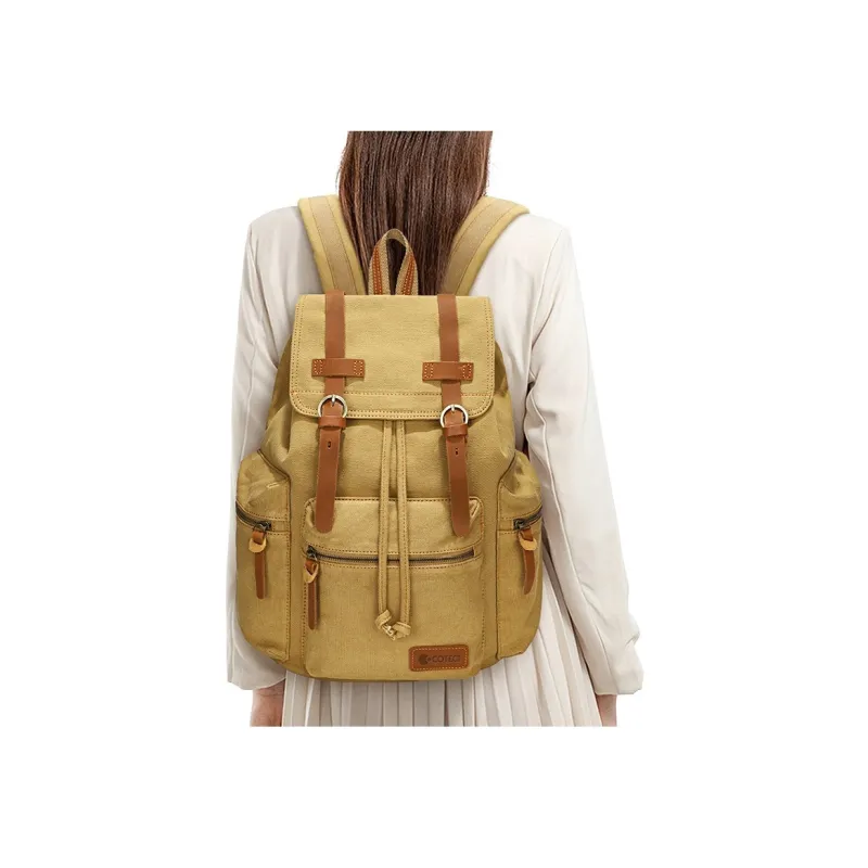 COTECi Crazy Horse Cow Leather, Washed Canvas Backpack Tubas Unisex Ink Gray/Gray/Coffee/Khaki-19