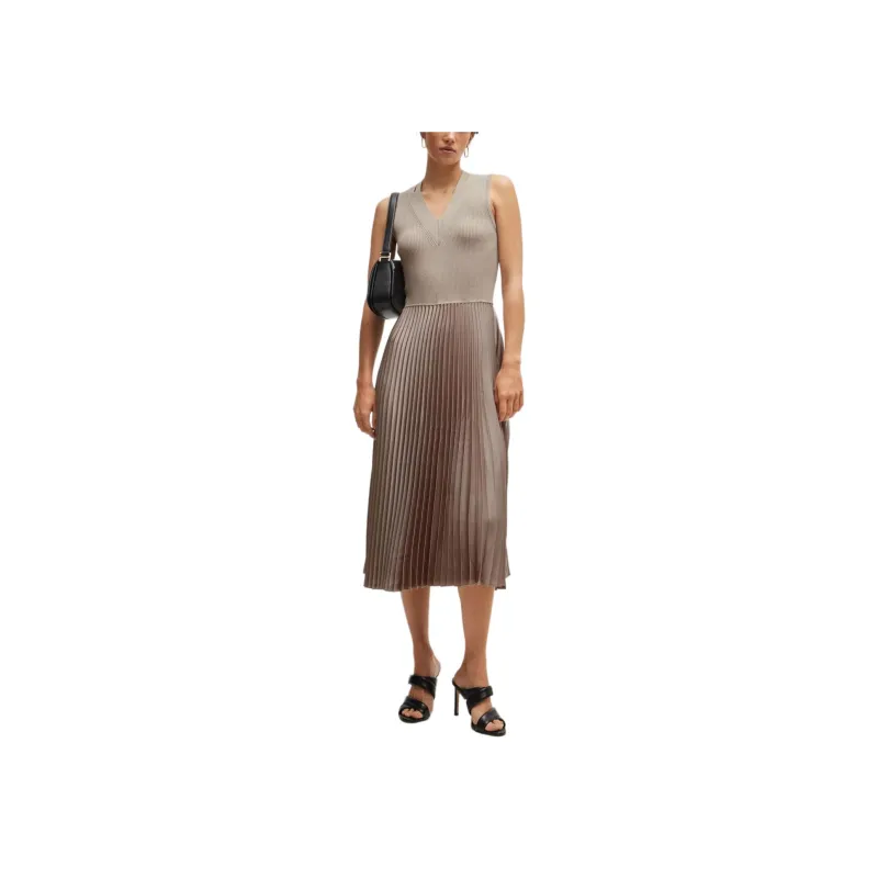 Boss Plissé skirt Flared Midi Dress-2