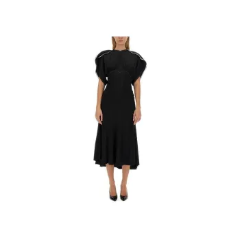 Victoria Beckham Draped Sleeved Fitted Waist Midi Dress