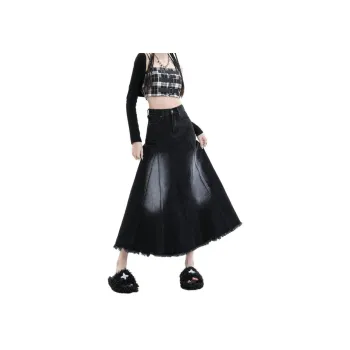 Kazakhstan Denim Long Skirts Women's Black