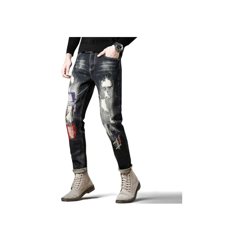 FAIRWHALE Jeans Spring Summer Unisex Patch Black-6