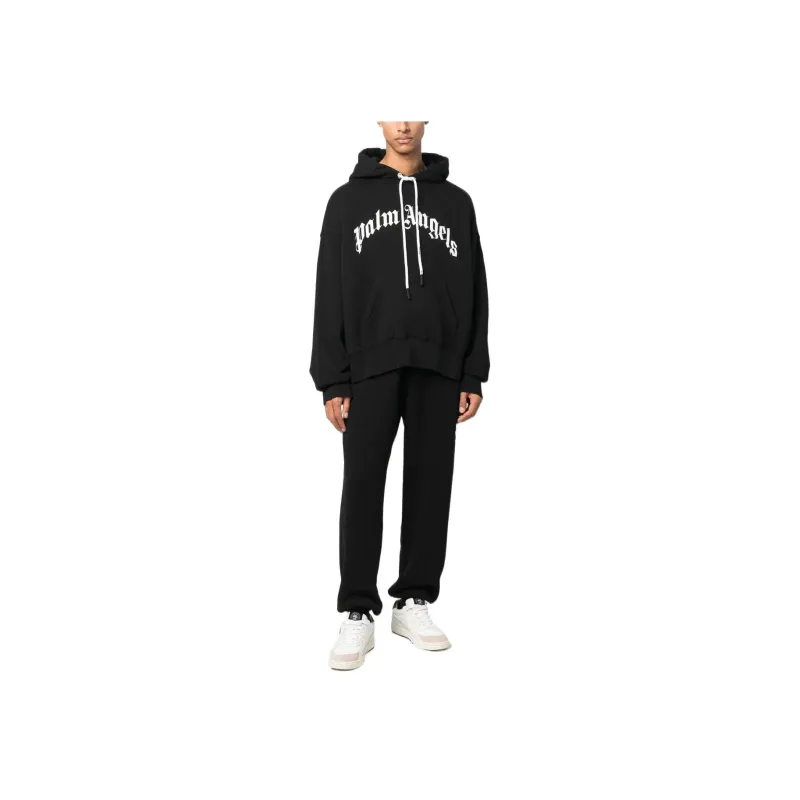 PALM ANGELS Curved Logo print Hoodie-1