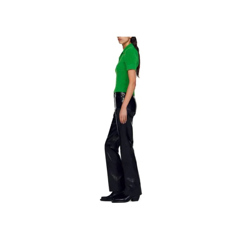 Sandro Brushed Ribbed-knit Polo Top-2