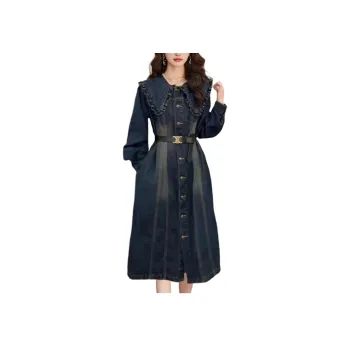 Wbwq Long Sleeved Dress Women's Denim Blue
