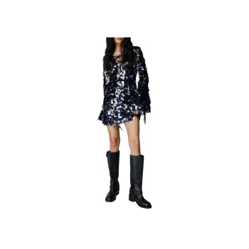 NASTY GAL Flower Sequin Lace Up Mini Dress Long-Sleeved Dresses Women's Multicolor
