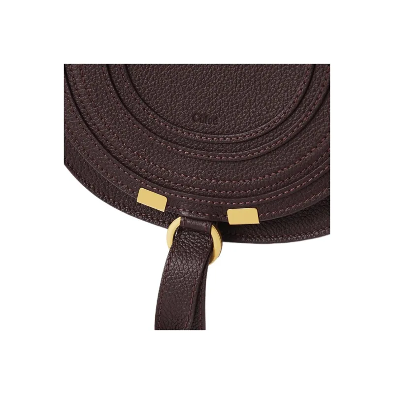 Chloe Marcie Grain Calfskin Saddle Bag, Shoulder Bag, Crossbody Bag Trumpets Women's Dark Purple-4